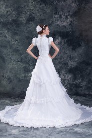 Organza Square A Line Gown with Cap Sleeves