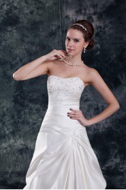 Satin Strapless A Line Gown with Embroidery