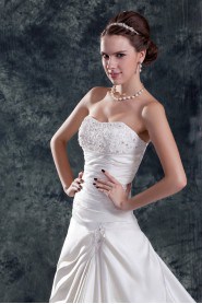 Satin Strapless A Line Gown with Embroidery