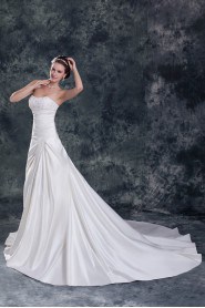 Satin Strapless A Line Gown with Embroidery