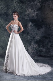 Satin Sweetheart A Line Gown with Embroidery