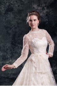 Lace Jewel A Line Gown with Three-quarter Sleeves