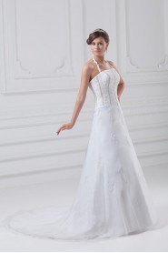 Organza and Satin Strapless A Line Gown with Embroidery