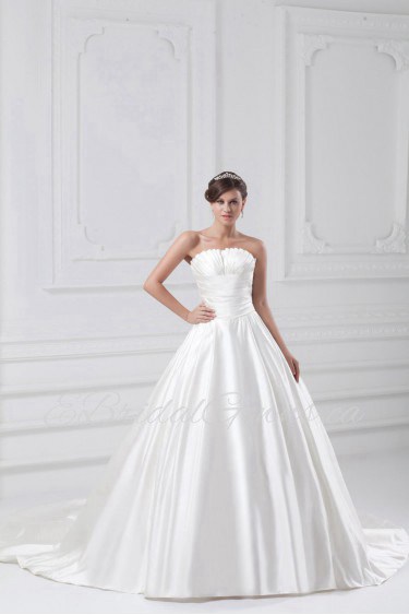 Satin A Line Gown with Directionally Ruched Bodice