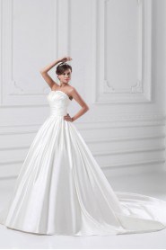 Satin A Line Gown with Directionally Ruched Bodice