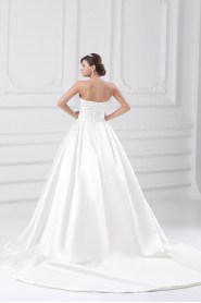 Satin A Line Gown with Directionally Ruched Bodice