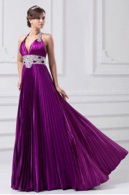 Satin Halter A Line Gown with Embroidery