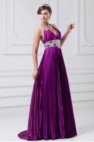 Satin Halter A Line Gown with Embroidery