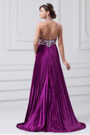 Satin Halter A Line Gown with Embroidery