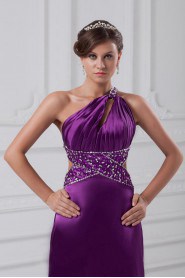 Satin Asymmetrical A Line Gown with Embroidery