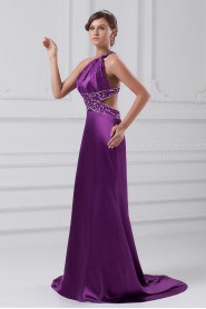 Satin Asymmetrical A Line Gown with Embroidery