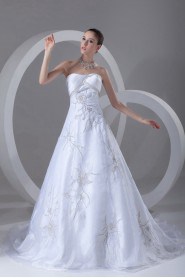 Organza Scoop A Line Gown with Embroidery