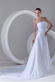 Chiffon Strapless A Line Gown with Embroidery