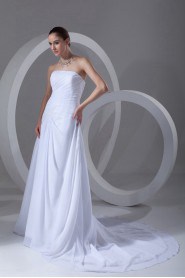 Chiffon Strapless A Line Gown with Embroidery