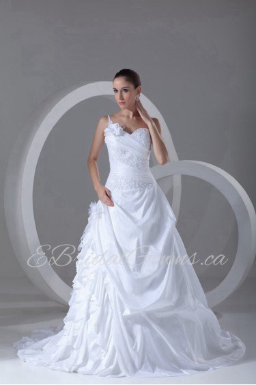 Taffeta Sweetheart A Line Gown with Hand-made Flowers