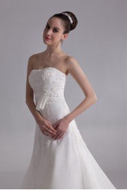 Organza Strapless A Line Gown with Embroidery