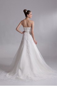 Organza Strapless A Line Gown with Embroidery