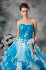 Organza Strapless A Line Gown with Embroidery