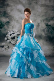 Organza Strapless A Line Gown with Embroidery