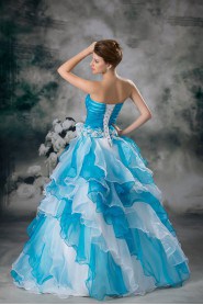 Organza Strapless A Line Gown with Embroidery