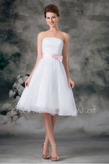 Organza Strapless A Line Short Gown with Sash