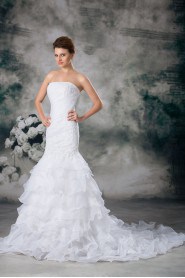 Strapless Mermaid Organza Gown with Embroidery