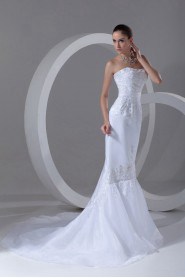 Organza and Satin Scoop Mermaid Gown with Embroidery