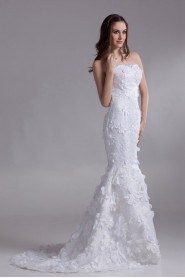 Satin and Lace Strapless Mermaid Gown with Embroidery