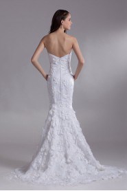 Satin and Lace Strapless Mermaid Gown with Embroidery