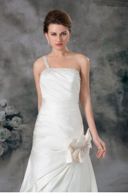 Satin Strapless Sheath Gown with Hand-made Flowers