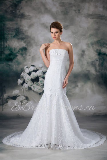 Strapless Sheath Lace Gown with Embroidery