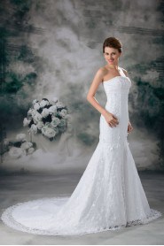 Strapless Sheath Lace Gown with Embroidery