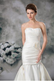 Satin Strapless Sheath Gown with Embroidery