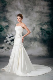 Satin Strapless Sheath Gown with Embroidery