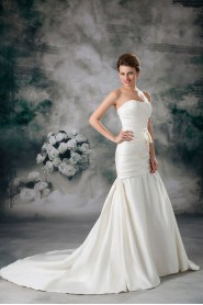 Satin Strapless Sheath Gown with Embroidery