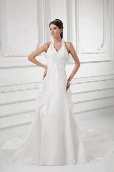 Taffeta Halter Sheath Gown with Embroidery