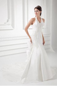 Taffeta Halter Sheath Gown with Embroidery