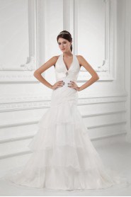 Organza Halter Sheath Gown with Embroidery