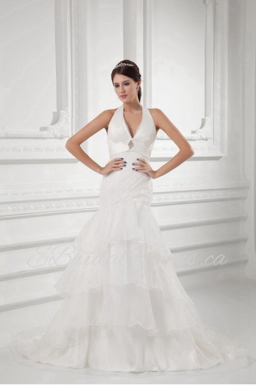 Organza Halter Sheath Gown with Embroidery