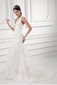 Organza Halter Sheath Gown with Embroidery