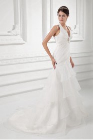 Organza Halter Sheath Gown with Embroidery