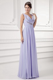 Chiffon V Neckline Column Gown with Embroidery