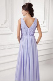 Chiffon V Neckline Column Gown with Embroidery