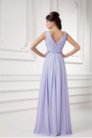 Chiffon V Neckline Column Gown with Embroidery