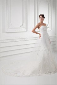 Satin and Net Sweetheart Sheath Gown with Embroidery