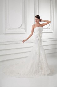 Satin and Net Strapless Sheath Gown with Sash