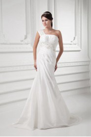 Taffeta Sheath Gown with Embroidery with One Shoulder