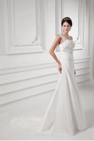 Taffeta Sheath Gown with Embroidery with One Shoulder