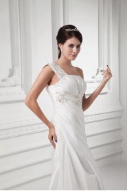 Taffeta Sheath Gown with Embroidery with One Shoulder