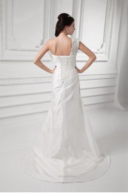 Taffeta Sheath Gown with Embroidery with One Shoulder